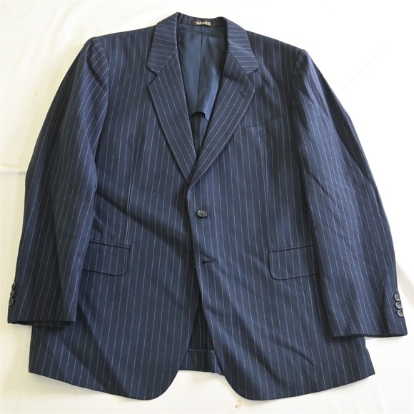 Bespoke 42S Navy Blue Chalk Stripe Heavy Wool Mens Blazer Sport Coat Jacket